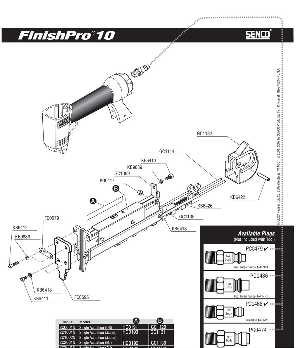 Diagram 1 Diagram and Parts List for 2C0001N Senco Nailer