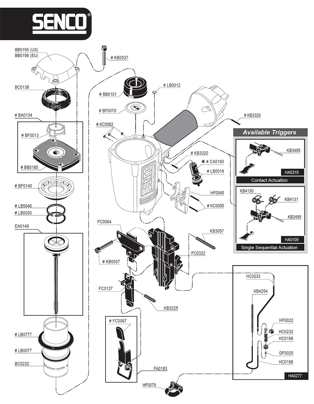 Fig-0 Diagram and Parts List for 9P0002N Senco Nailer