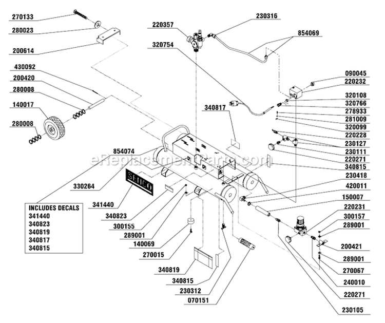 Page B Diagram and Parts List for  Senco Compressor