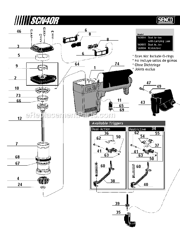 Page A Diagram and Parts List for  Senco Nailer