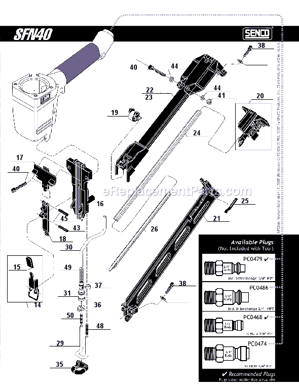 Page B Diagram and Parts List for  Senco Nailer