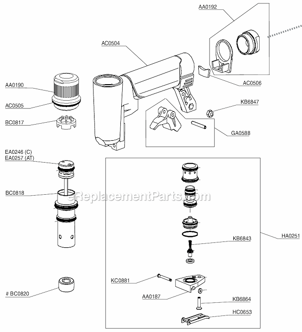 Page A Diagram and Parts List for  Senco Nailer