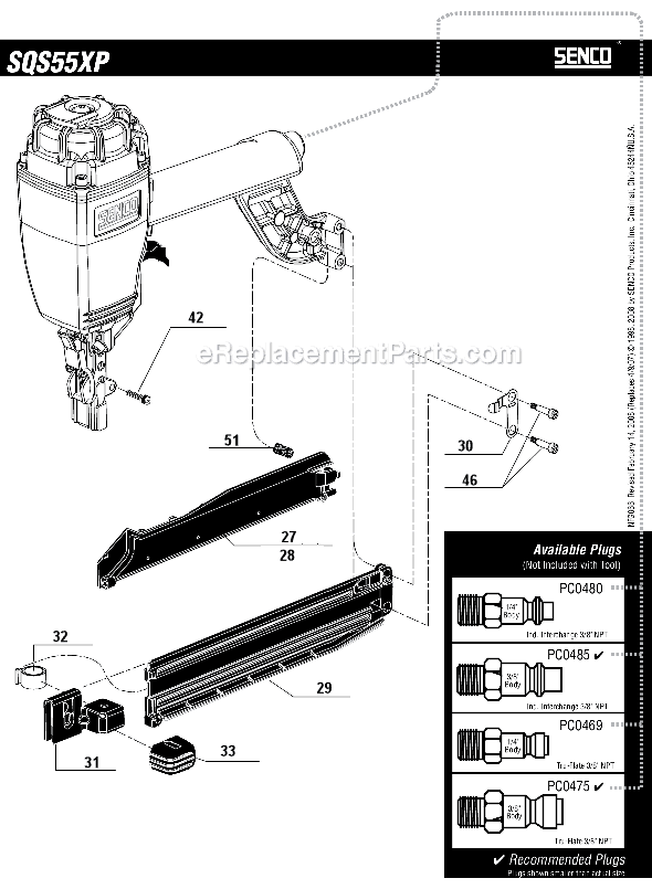 Page B Diagram and Parts List for  Senco Nailer