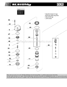 Part Location Diagram of EA0218 Senco Piston/driver Assembly
