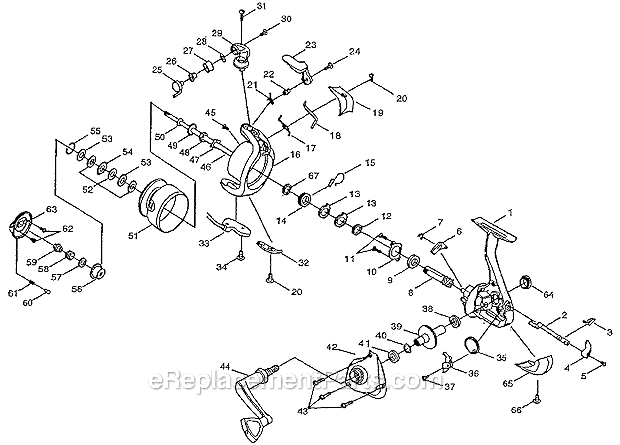 Page A Diagram and Parts List for  Shakespeare Spinning Reels