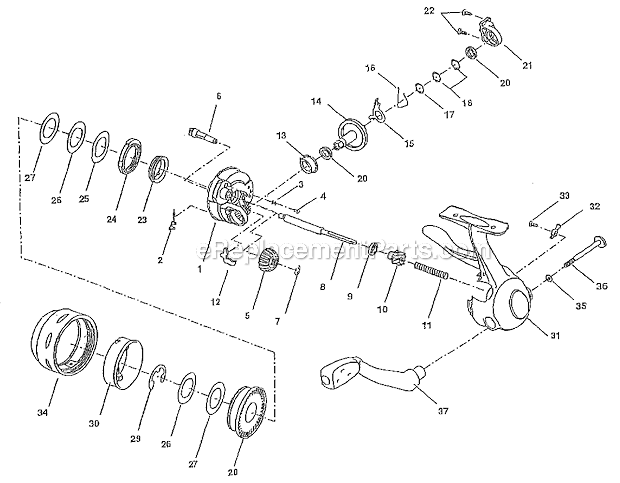 Page A Diagram and Parts List for  Shakespeare Spincast Reels