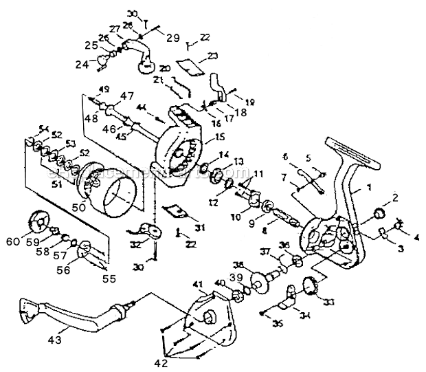Page A Diagram and Parts List for  Shakespeare Spinning Reels