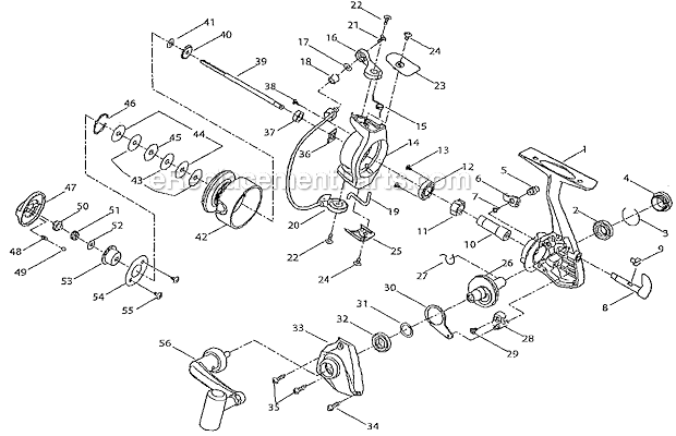 Page A Diagram and Parts List for  Shakespeare Spinning Reels
