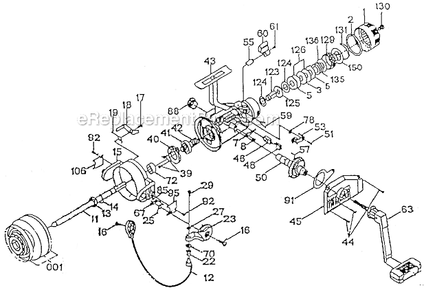 Page A Diagram and Parts List for  Shakespeare Spinning Reels