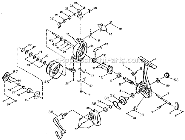 Page A Diagram and Parts List for  Shakespeare Spinning Reels