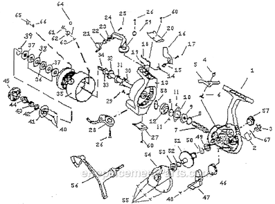 Page A Diagram and Parts List for  Shakespeare Spinning Reels