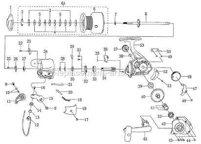 Page A Diagram and Parts List for  Shakespeare Spinning Reels