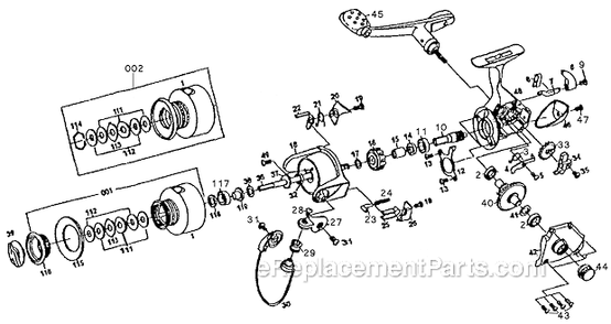 Page A Diagram and Parts List for  Shakespeare Fly Reels
