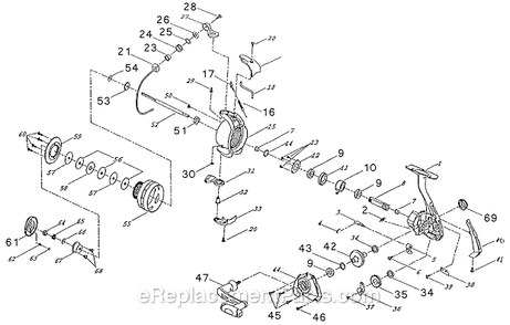 Page A Diagram and Parts List for  Shakespeare Spinning Reels