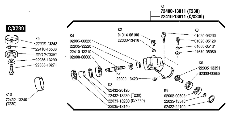 Gearcase Diagram and Parts List for 2000303 - 9999999 Shindaiwa Trimmer