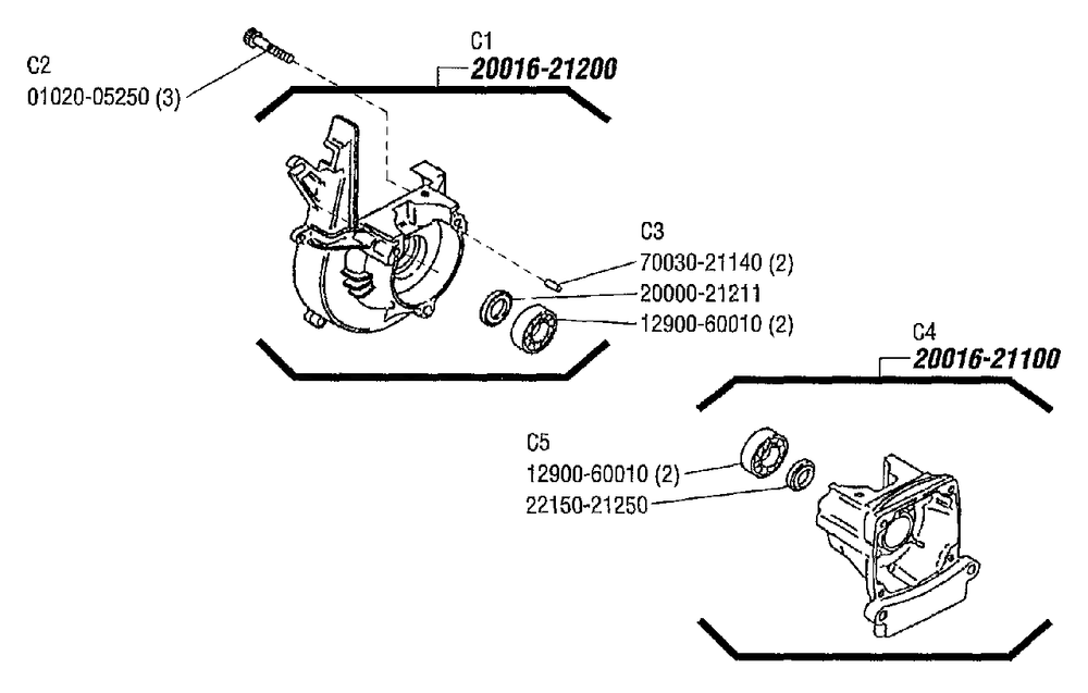 Crankcase Diagram and Parts List for 2000303 - 9999999 Shindaiwa Trimmer