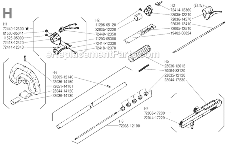 Page H Diagram and Parts List for  Shindaiwa Brush Cutter