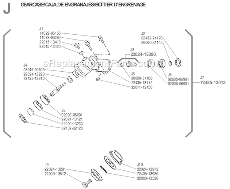 Page J Diagram and Parts List for  Shindaiwa Brush Cutter