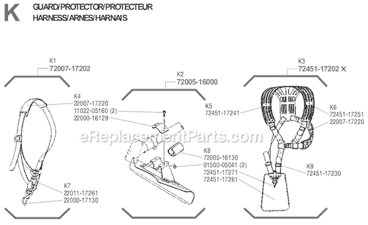 Page K Diagram and Parts List for  Shindaiwa Brush Cutter