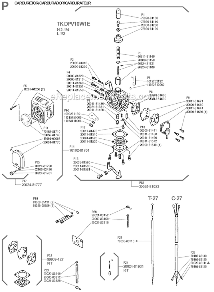 Page P Diagram and Parts List for  Shindaiwa Brush Cutter