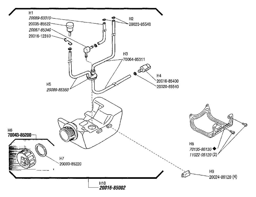 Fuel Tank Diagram and Parts List for 2000303 - 9999999 Shindaiwa Trimmer