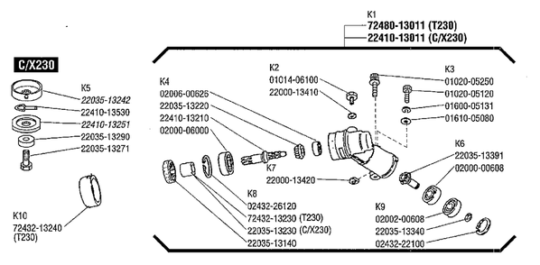 Gearcase Diagram and Parts List for 2000303 - 9999999 Shindaiwa Trimmer