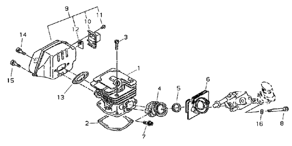Cylinder / Intake / Exhaust Diagram and Parts List for 20001001 - 20999999 Shindaiwa Chainsaw