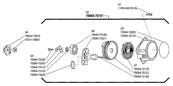 Starter Diagram and Parts List for 2000303 - 9999999 Shindaiwa Trimmer