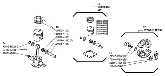 Clutch, Piston Diagram and Parts List for 2000303 - 9999999 Shindaiwa Trimmer