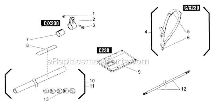 Outer Tube Diagram and Parts List for 2000303 and Up Shindaiwa Trimmer