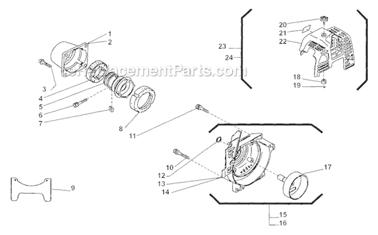 Fan Cover Diagram and Parts List for 2000303 and Up Shindaiwa Trimmer