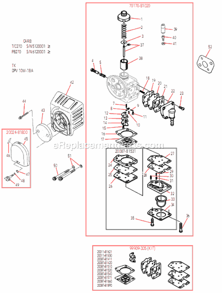 Carburetor (EPA/CARB) Diagram and Parts List for  Shindaiwa Trimmer