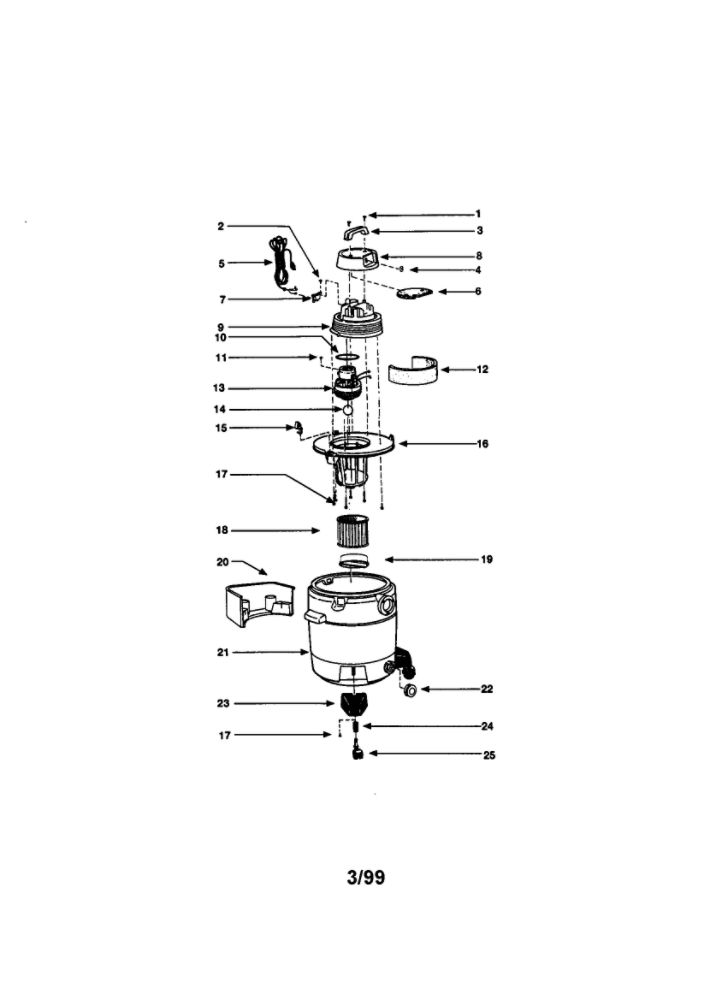 Unit Parts Diagram and Parts List for QM45A  Shop-Vac Utility Vacuum