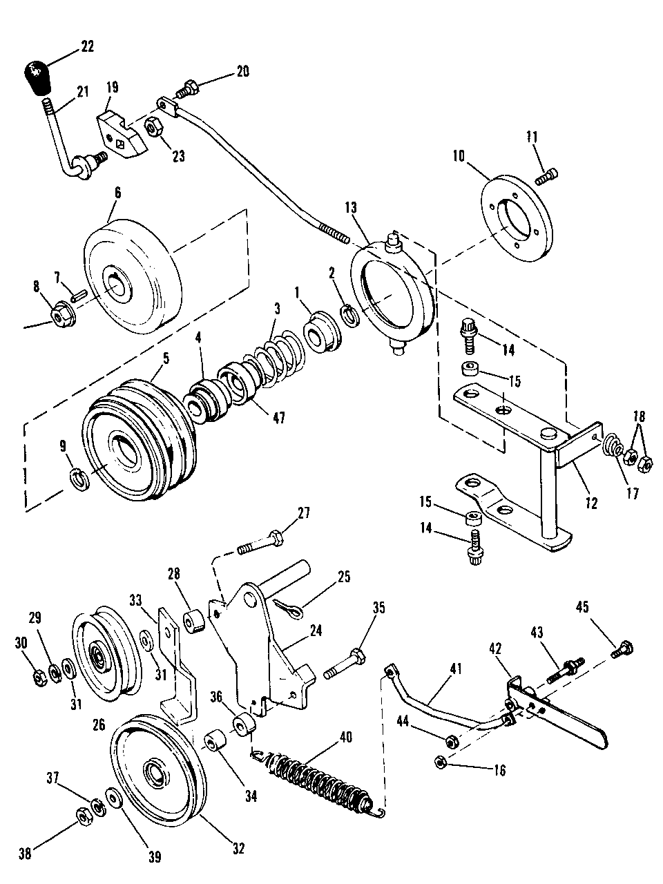 7010-7016-7016h Power Take-Off Diagram and Parts List for 1690016 Simplicity Lawn Tractor