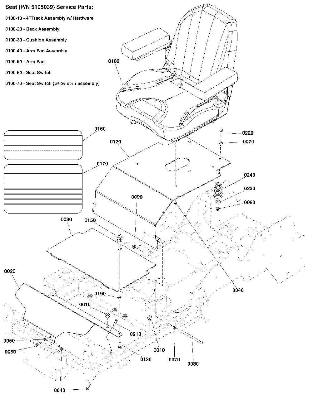 Seat Mount And Floor Group Diagram and Parts List for  Simplicity Lawn Tractor