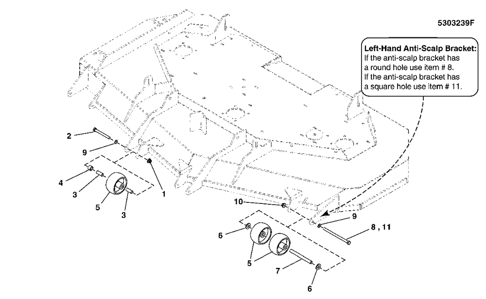 61-Inch Mower Deck - Front Rollers (5303239f) Diagram and Parts List for  Simplicity Lawn Tractor