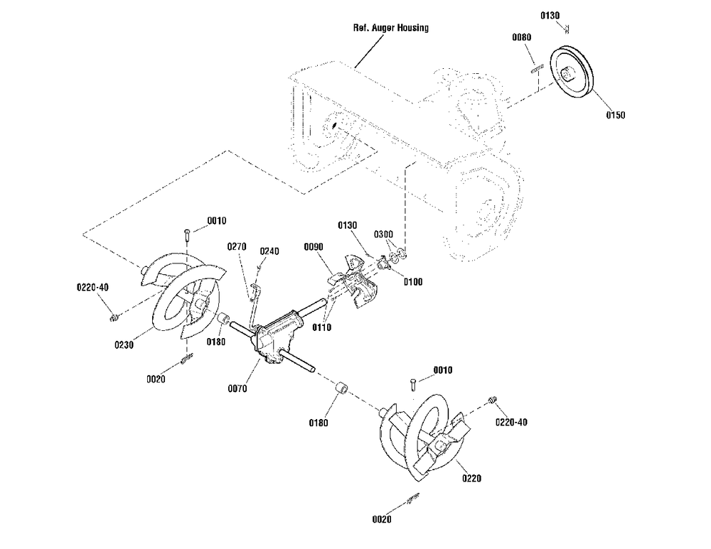Auger Drive Group Diagram and Parts List for 1696238-01 Simplicity Snow Blower