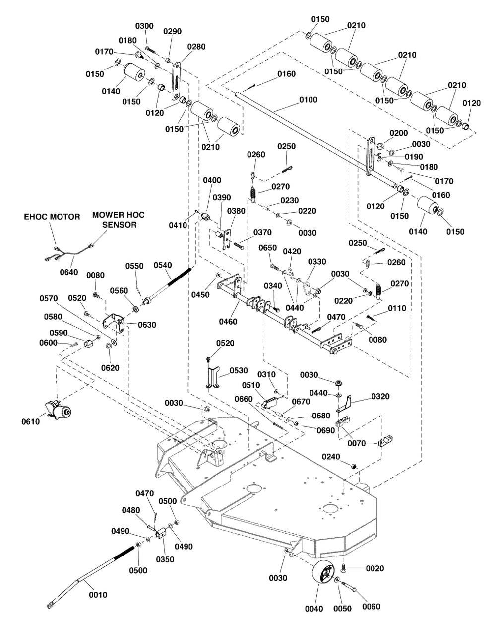 52-Inch (132cm) Mower Deck - Height Adjust And Roller Group Diagram and Parts List for  Simplicity Lawn Tractor