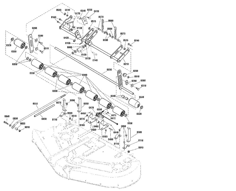 44-Inch (112cm) Mower Deck - Height Adjust And Roller Group Diagram and Parts List for  Simplicity Lawn Tractor