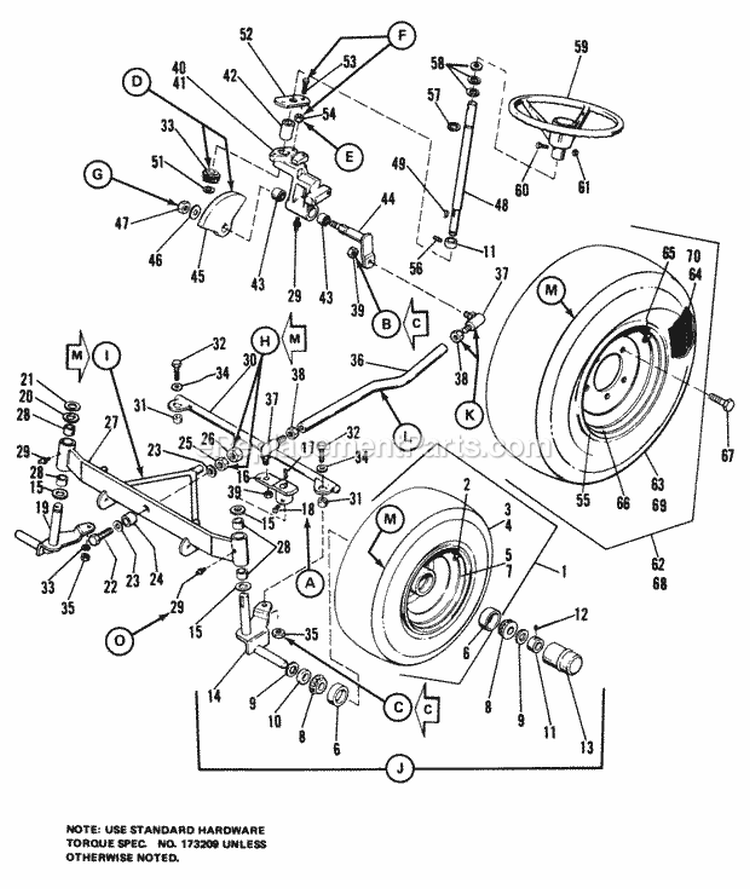Wheel Axle  Steering Group Diagram and Parts List for  Simplicity Lawn Tractor