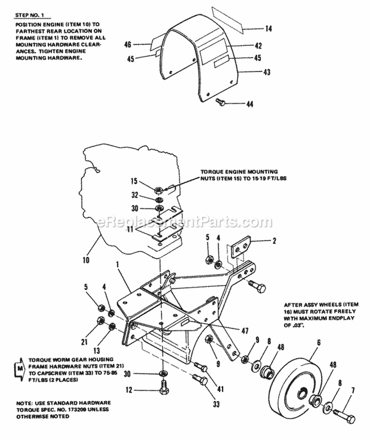 Frame Engine  Drive Group (1003) Diagram and Parts List for  Simplicity Tiller