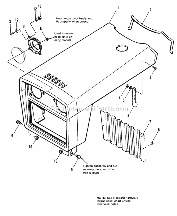 Hood  Grille Group Diagram and Parts List for  Simplicity Lawn Tractor