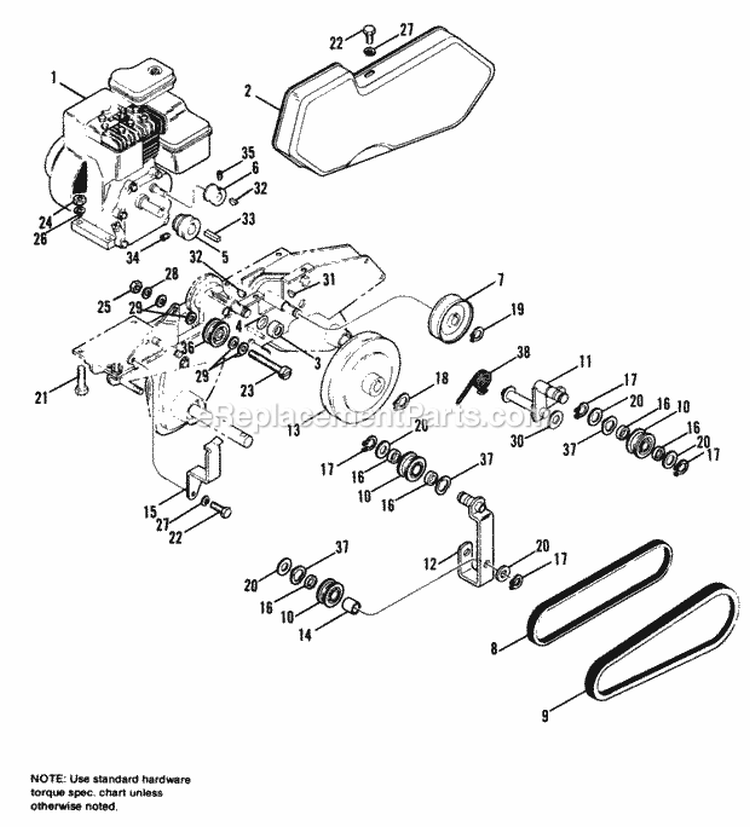 Engine And Drive Group Diagram and Parts List for  Simplicity Tiller