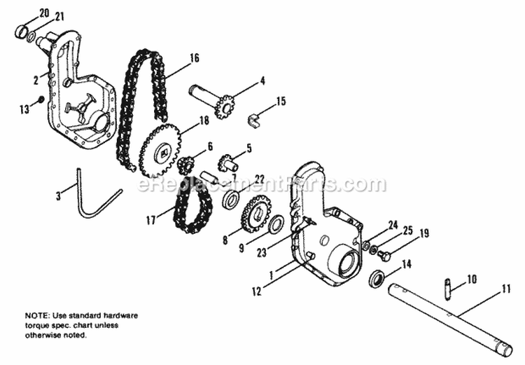 Traction Drive Chain Case Diagram and Parts List for  Simplicity Tiller