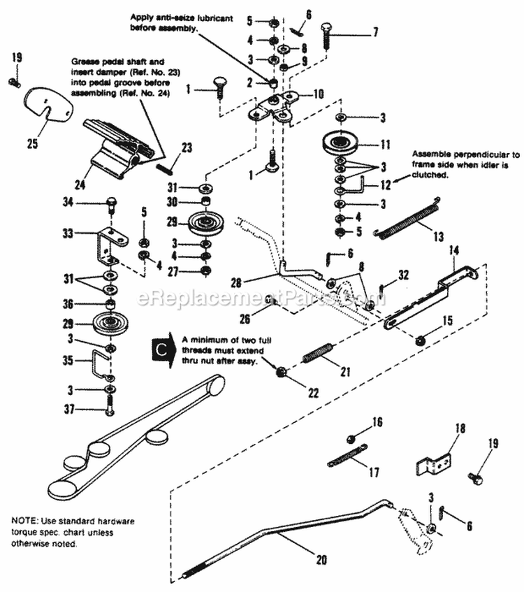 Brake  Clutch Group Diagram and Parts List for  Simplicity Lawn Tractor