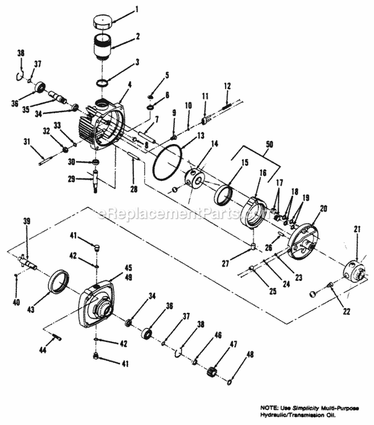 Transmission Diagram and Parts List for  Simplicity Lawn Tractor