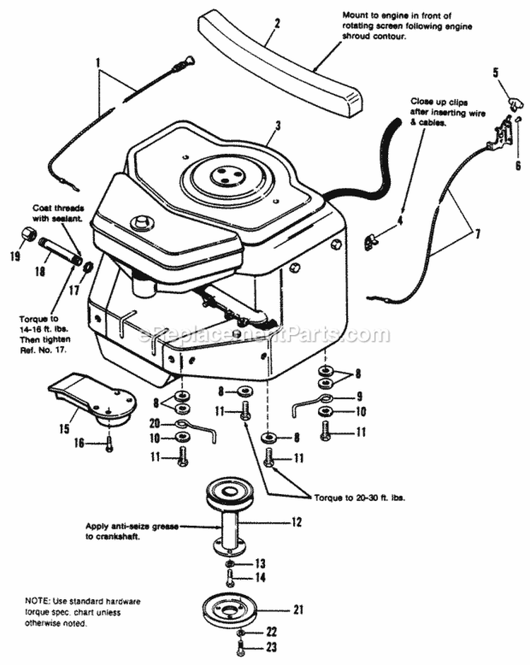 Engine Group Diagram and Parts List for  Simplicity Lawn Tractor