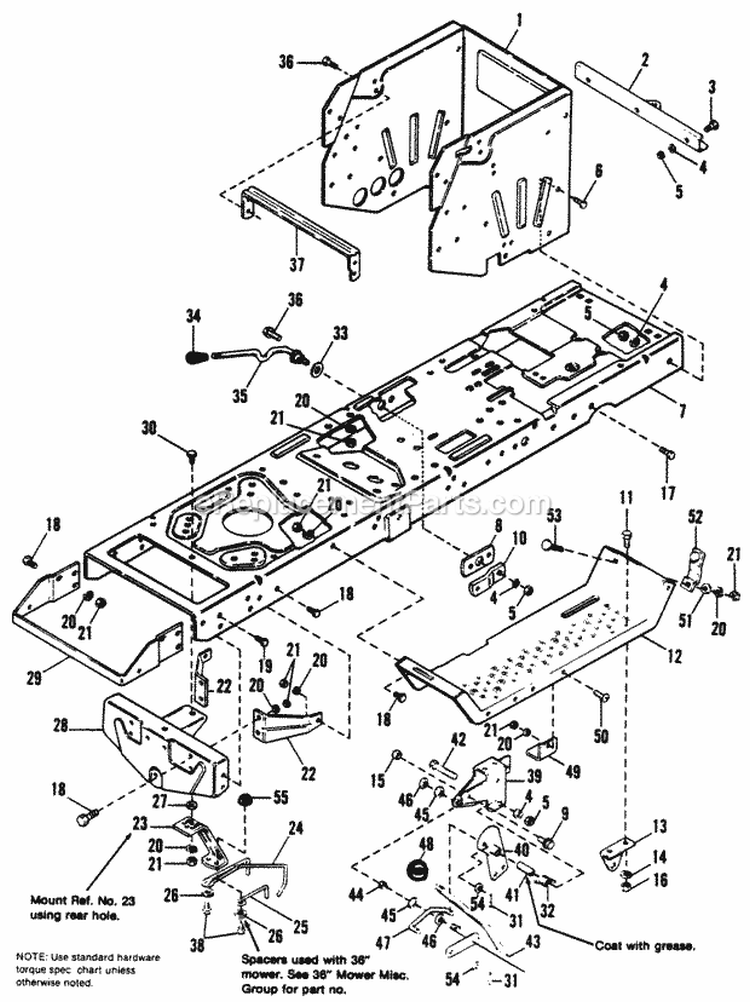 Frame Group Diagram and Parts List for  Simplicity Lawn Tractor
