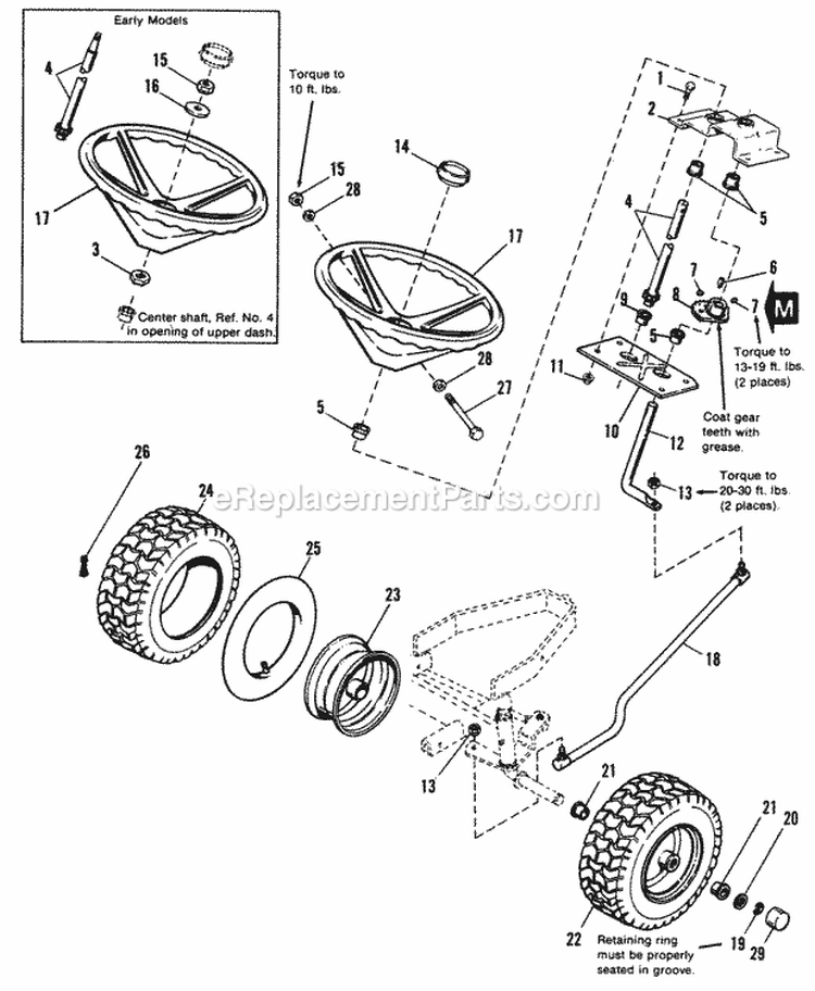 Steering Group - Early Models Diagram and Parts List for  Simplicity Lawn Tractor