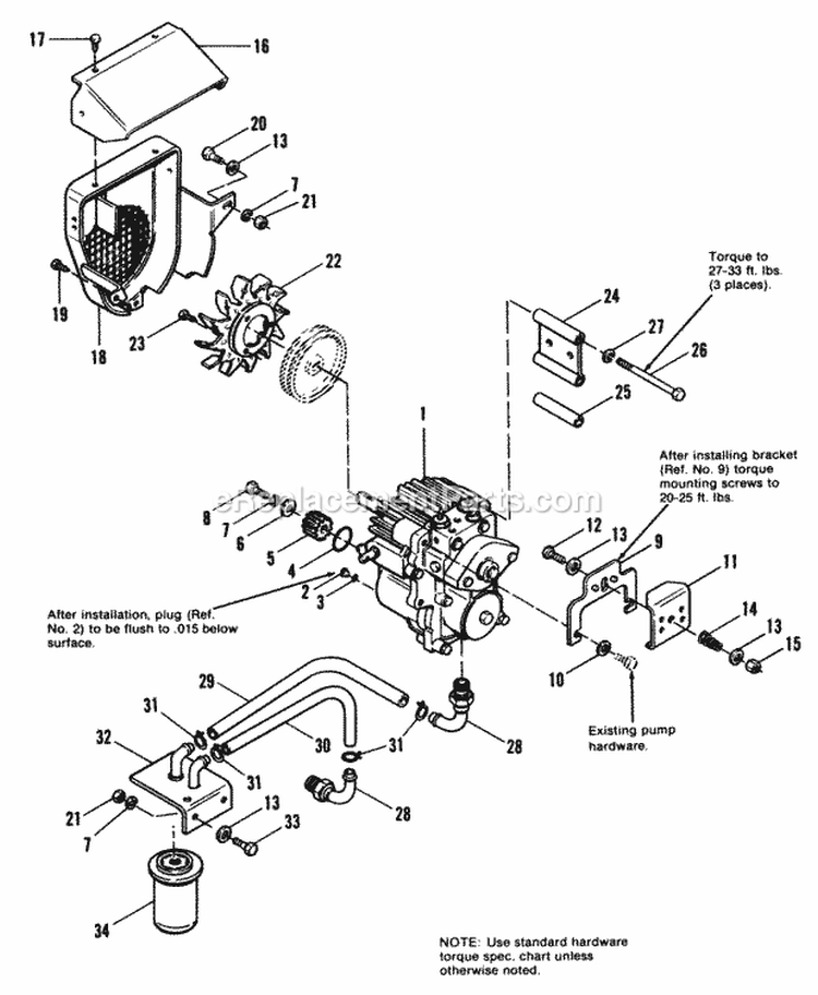 Hydrostatic Pump Group Diagram and Parts List for  Simplicity Lawn Tractor
